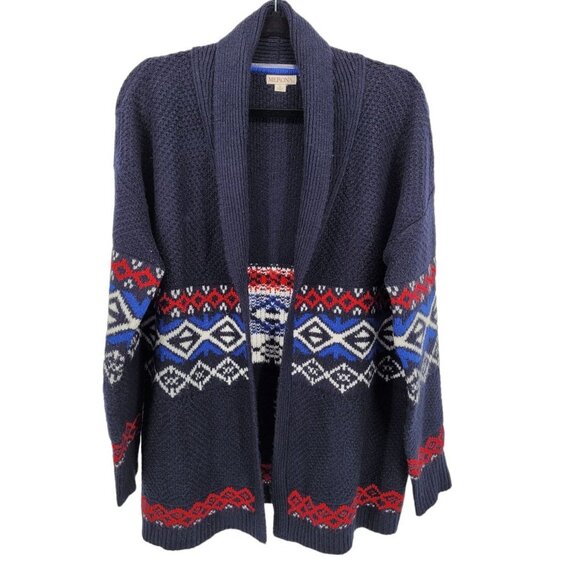 Merona womens large red blue fair isle cardigan open front ribbed - Picture 1 of 12